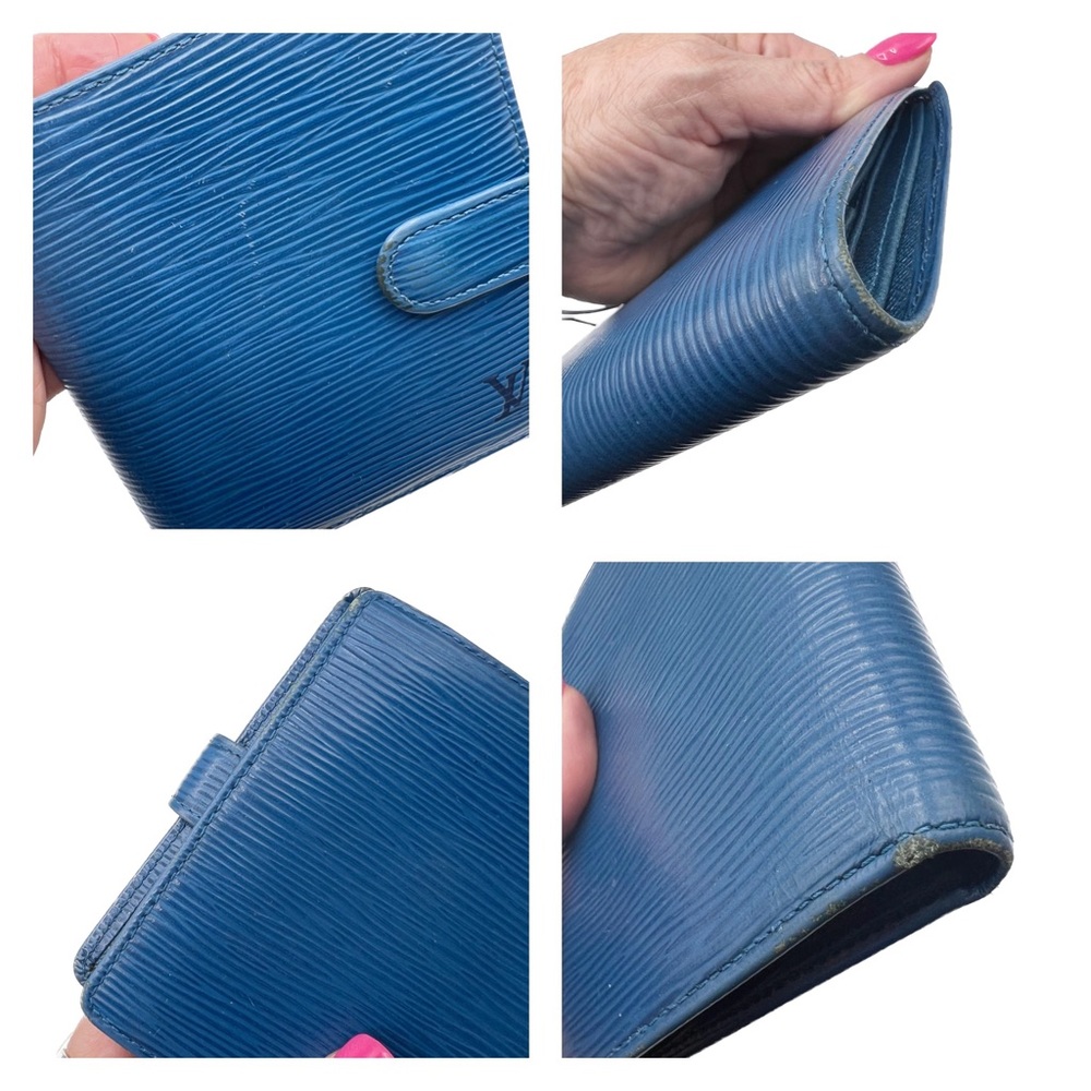 Louis Vuitton Blue Epi Leather Compact BiFold Wallet Unisex Vintage 98 Authentic - Picture 15 of 17